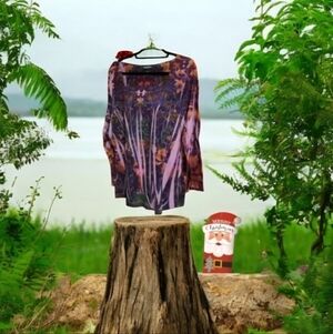 Top Fall Colors by Equation plus size 2X purple pink rust nice pattern.